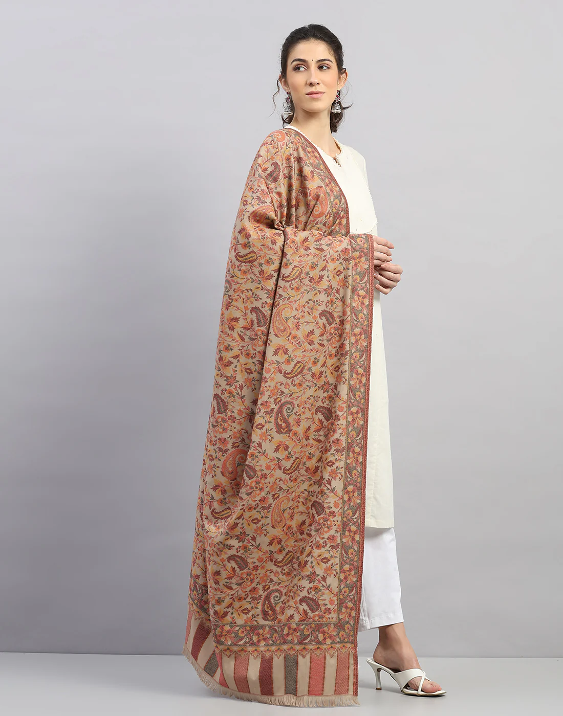 Women Multicolor Self Design Shawl - Image 3