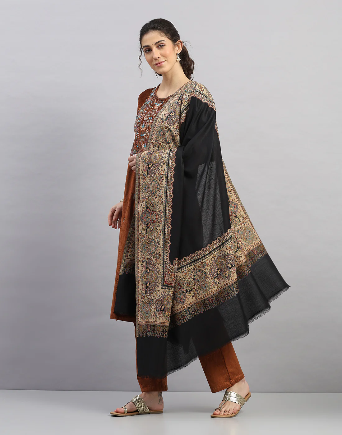Women Multicolor Self Design Shawl - Image 2