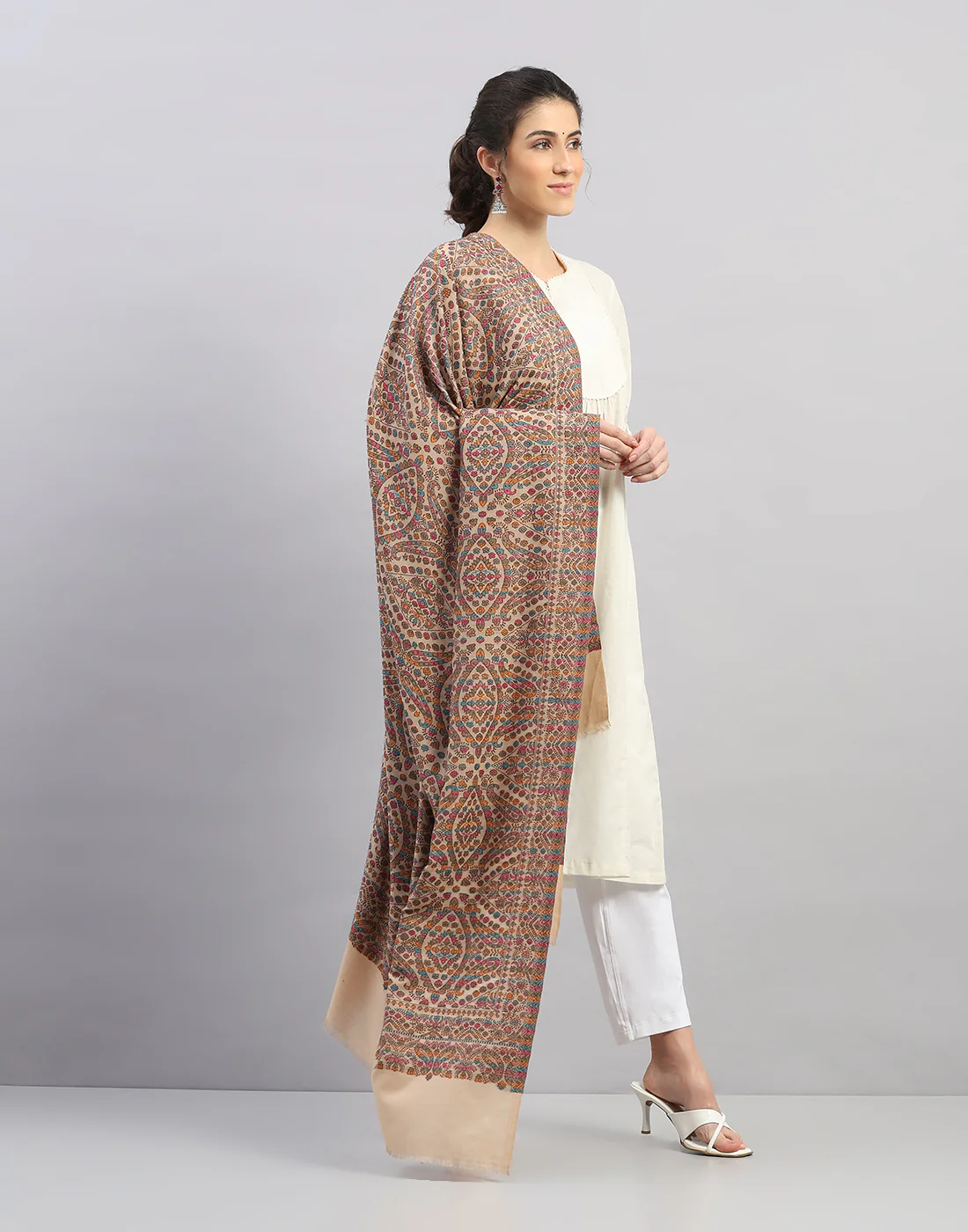 Women Multicolor Self Design Shawl - Image 3