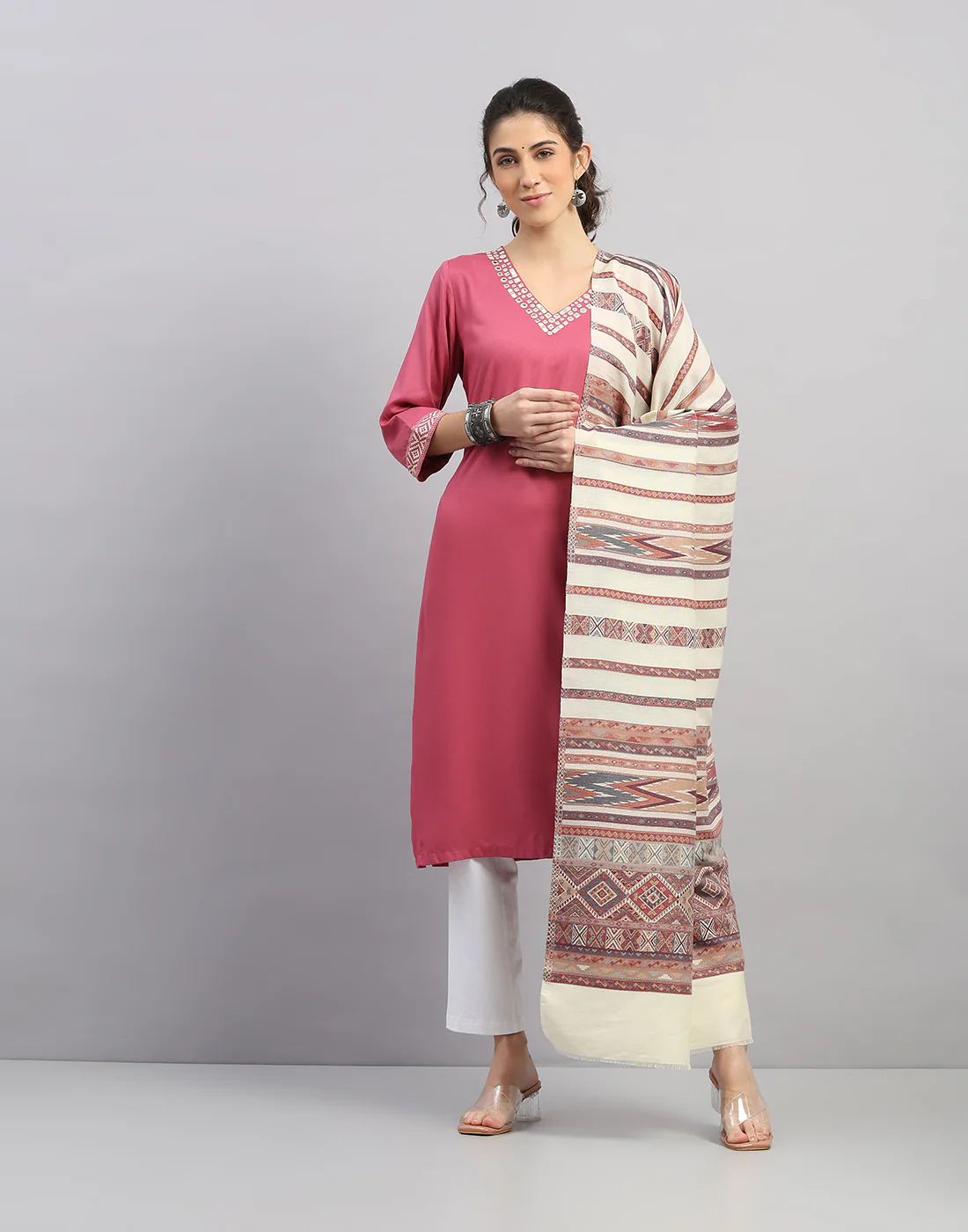 Women Multicolor Self Design Shawl