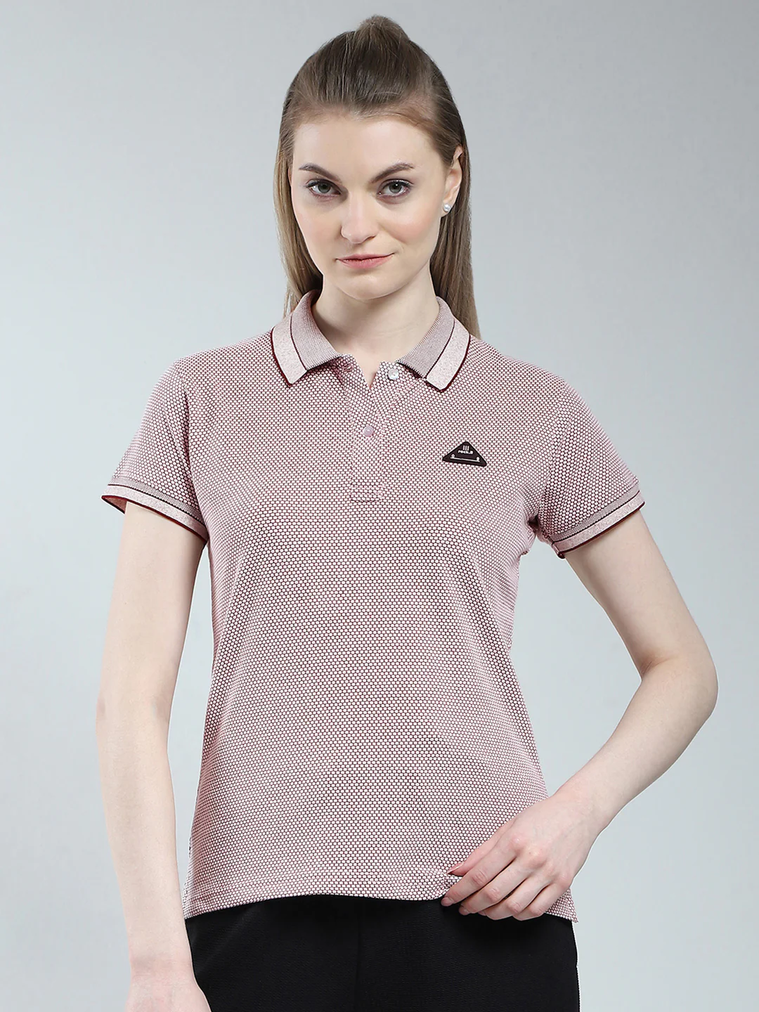 Rock.it Women Pink Self Design Collar Half Sleeve T-Shirt