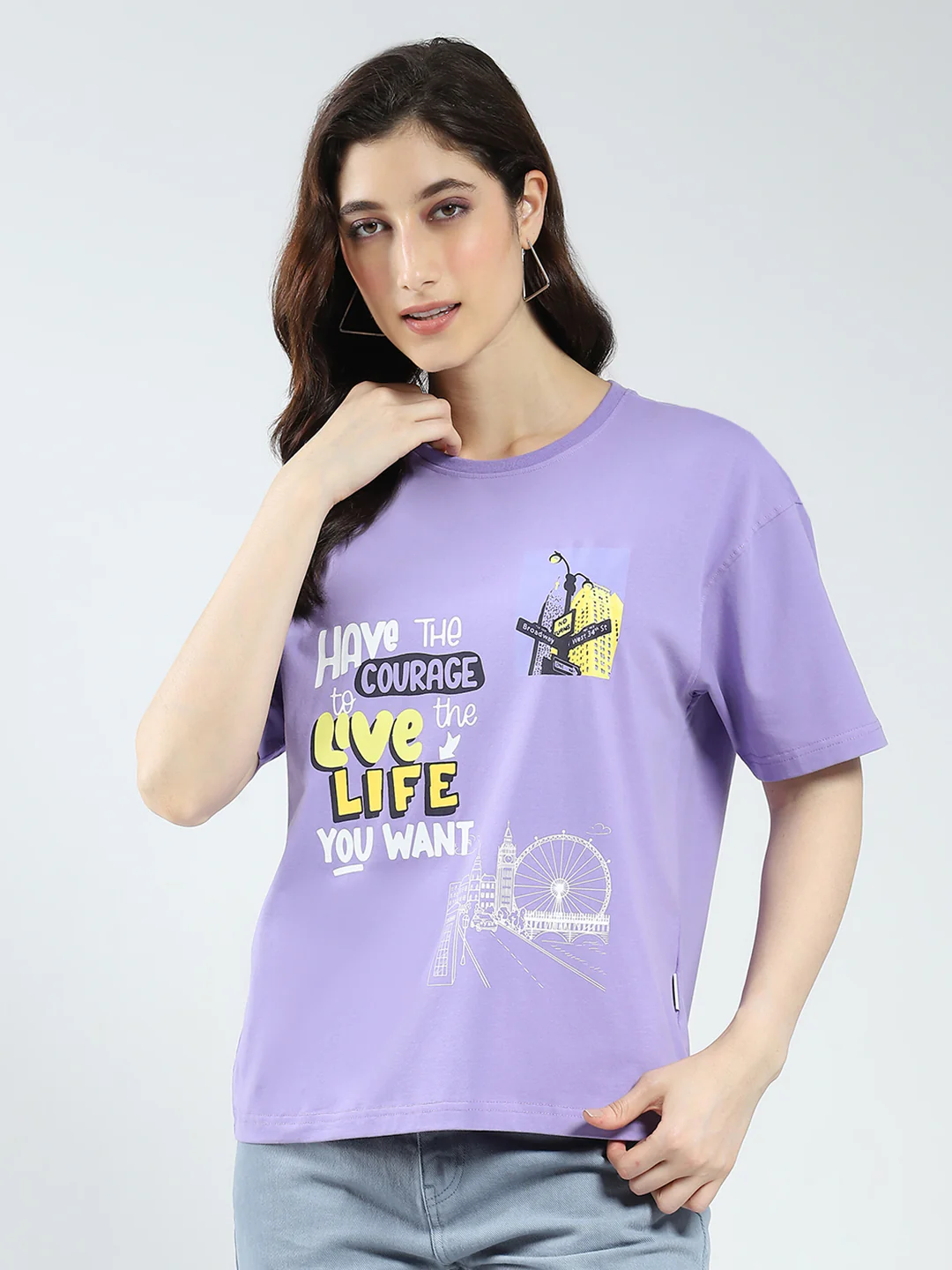 Rock.it Women Purple Printed Round Neck Half Sleeve Top