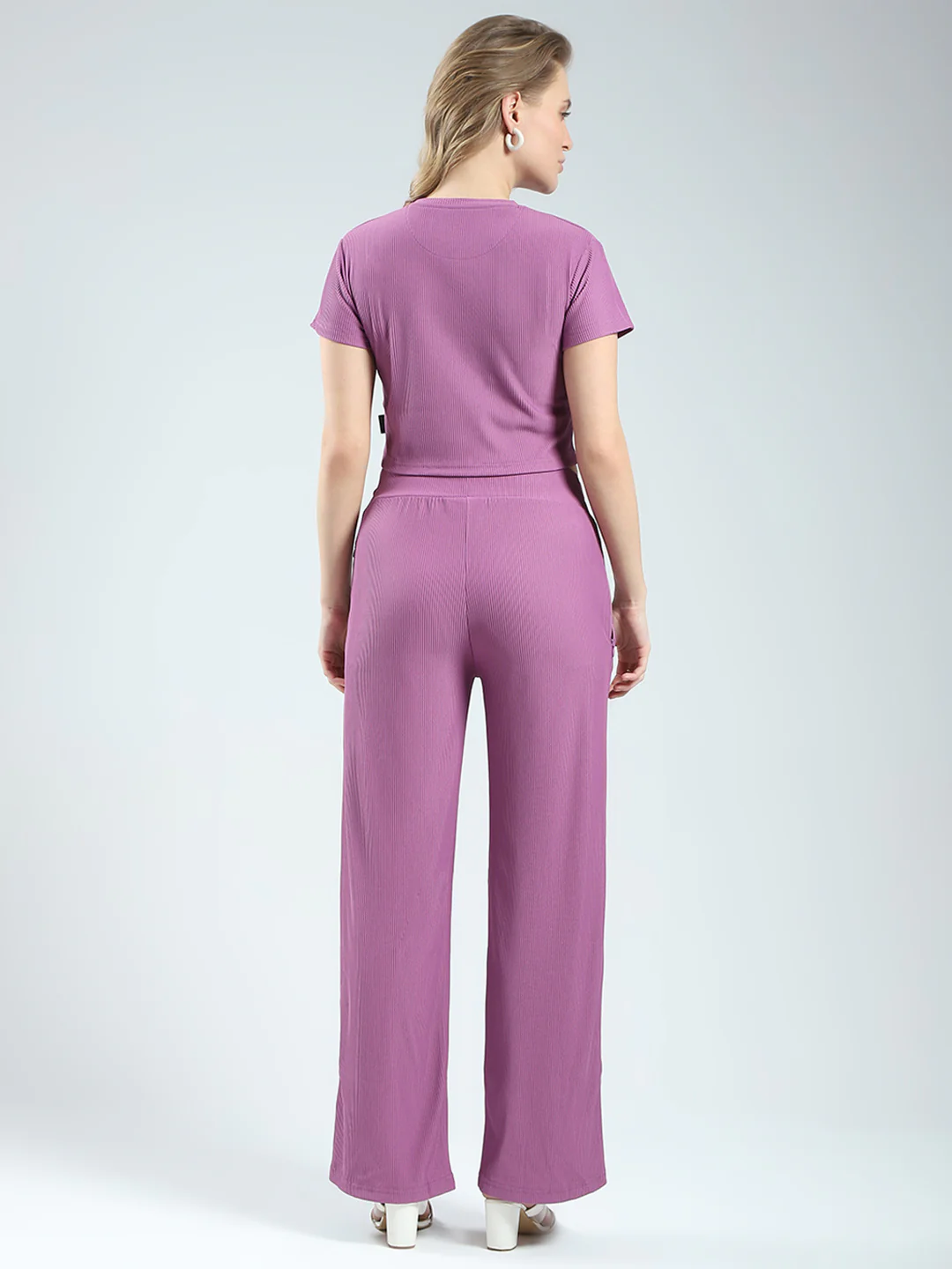 Rock.it Women Purple Solid Round Neck Half Sleeve Cords Set - Image 5